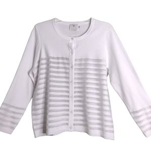 Edinburgh Knitwear white cardigan with sheer stripes XL NWOT
